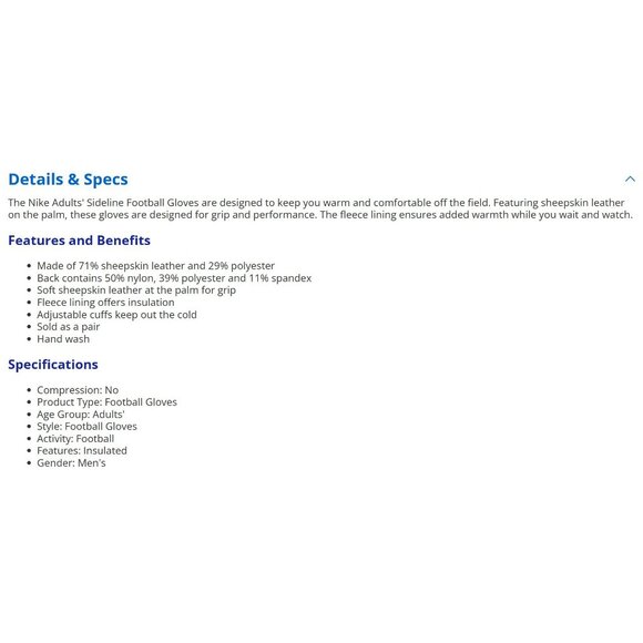 Nike Adult Black Sideline Football Gloves Sheepskin Leather Men's XXL (2XL) NWOT - Picture 5 of 6